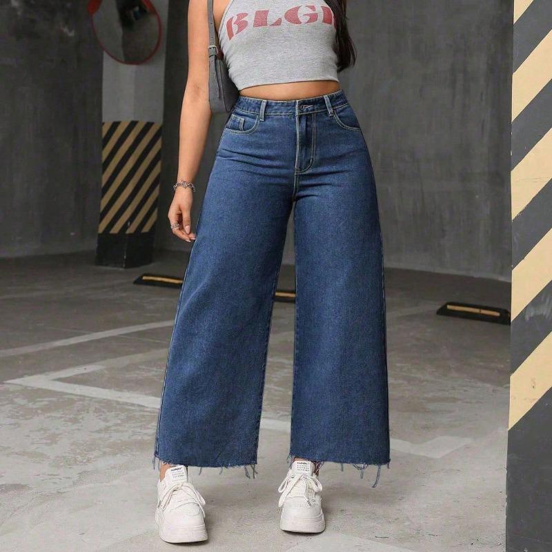 

Women s American Loose Wide Leg Jeans Women s Retro Casual Versatile Nine-Point Casual Pants XXL синій