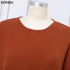 VONDA Spring Autumn Women Outfits Long Sleeve Rib Blouse and Pants Two Piece Knitted Suits
