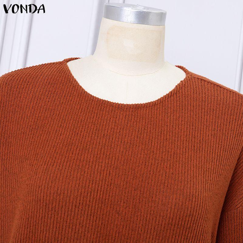 VONDA Spring Autumn Women Outfits Long Sleeve Rib Blouse and Pants Two Piece Knitted Suits