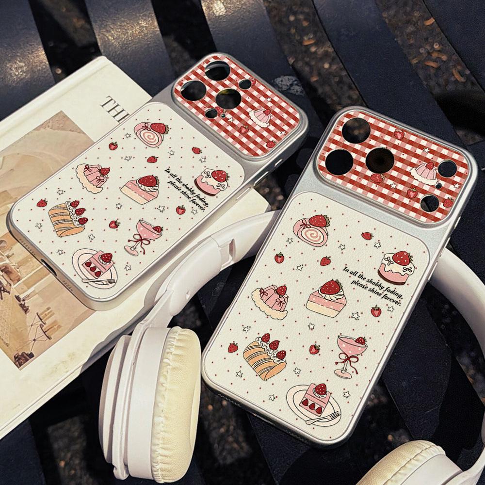 Red Plaid Strawberry Dessert Cake On White Background Is Suitable for Apple 17promax Mobile Phone Case iPhone16 Niche 15.