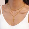 18k real gold electroplated double chain cross pendant necklace niche item decoration