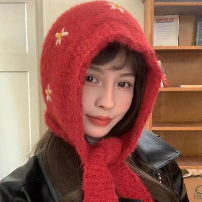 Warm Pullover Hat Embroidered Flowers Bomber Hats Fashion Versatile Ear Protection Hat Thickened Beanie Knitted Hat Streetwear