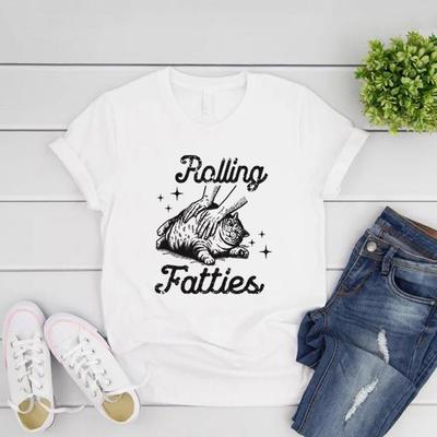 Rolling Fatties Cat Tshirt Funny Cat T Shirt Women's Short Sleeve T-shirt Vintage Graphic T Shirts Cat Lovers Gift Women Clothes
