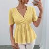 Women's Fashionable Casual  Solid Color V-Neck T-Shirt With Hollowed Out V-Neck Top