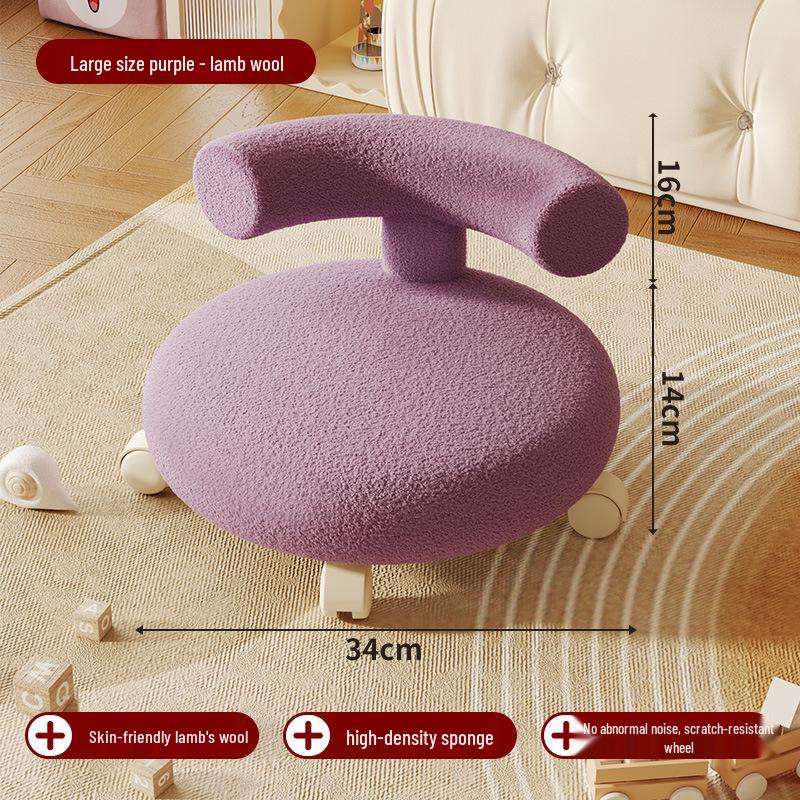 Cream Low Stool with Backrest and Universal Wheels - Ideal for Home, Grout, and Children's Use, Silent Sliding Design