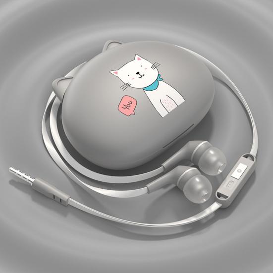 Wired Earphone In-ear Universal HiFi Stereo Noise Reduction Headphone with Cartoon Cat Ear