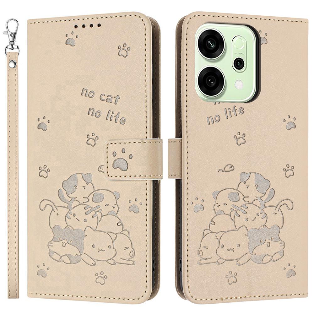 For Oppo Reno14 5G (Global)/Reno14 F 5G Wallet Case Cats Imprint Leather Phone Cover with Strap