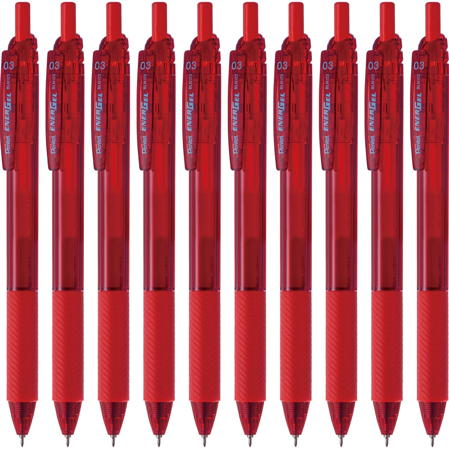 Pentel EnerGel S Gel Ink Ballpoint Red 10 Pens 0.3mm Pen, Barrel, BLN123-B, красный