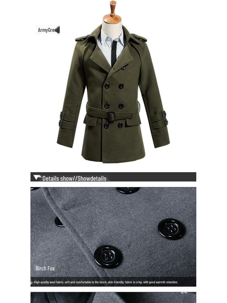 2022 Men's Double-Breasted Woolen Windbreaker: Slim Korean Style, Autumn/Winter Trend, Youth Thick Coat