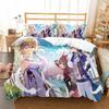 Genshin Impact Bedding Set For Kids Teens Boys Girls Game Duvet Cover With Pillowcase Microfiber Bedclothes Cartoon Bed Linen