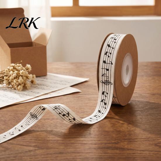 Fabric Ribbon for Scrapbooking Black and White Musical Notes Cotton Ribbon, 5/8" x 11 Yards Music Skin Friendly Trim Note Printed Gift Wrapping
