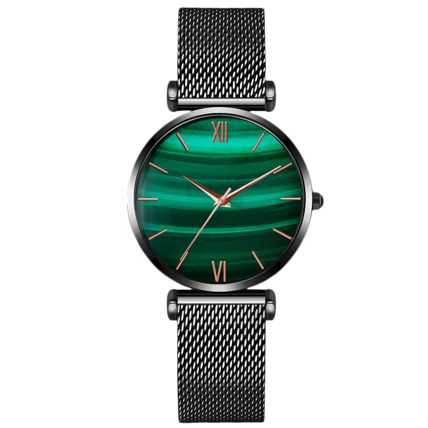 

RORIOS Women s Watch, Japanese Quartz Movement, Malachite Stone, Green Dial, Water Resistant, Analog, Casual, Stainless Steel & Leather Band, Stylish,