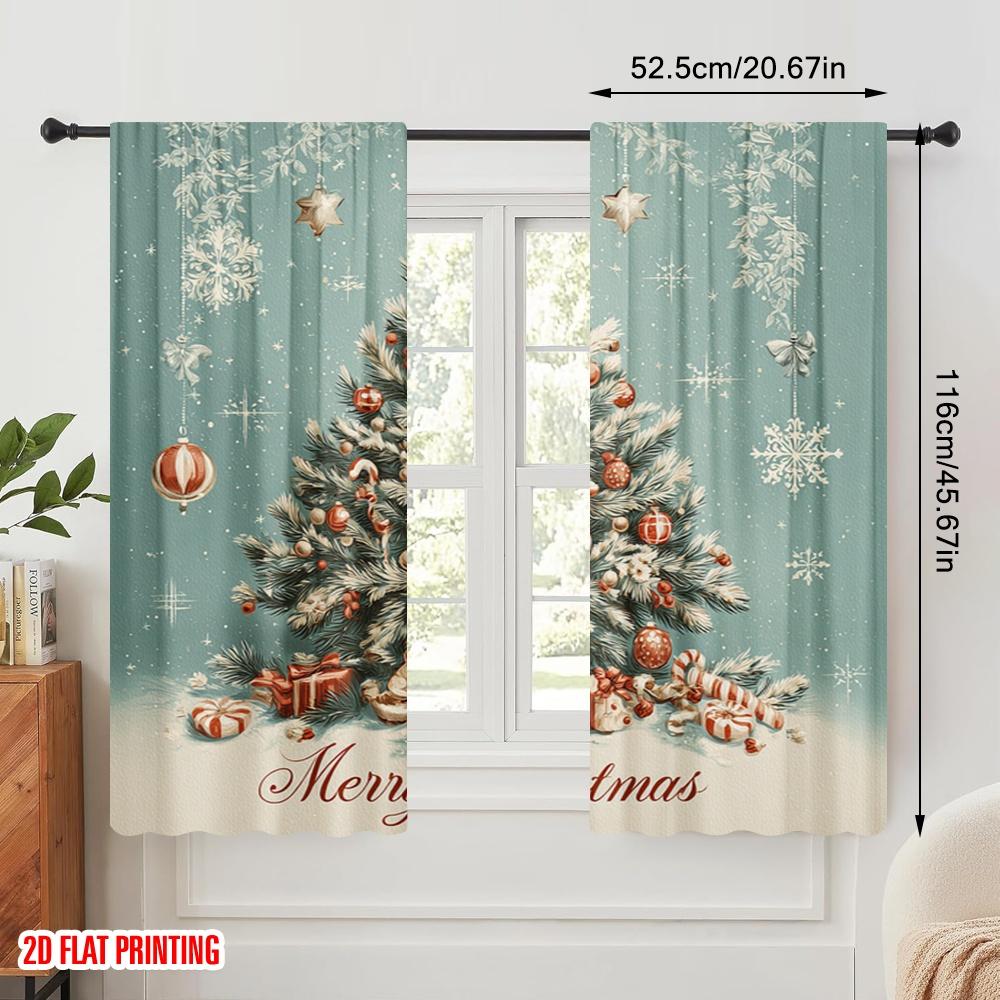 2pcs,2D Plane Printing Creative Curtains Christmas Tree (2) Polyester (without Rod) Decorations Inside for Bedroom, Living Room,