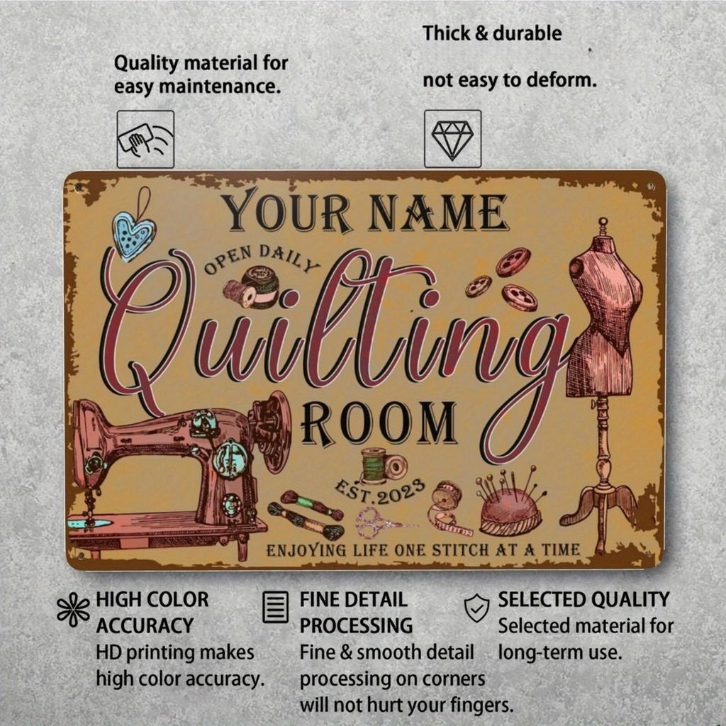 Personalized Custom Metal Sign Vintage Sewing Room Wall Decor Quilting Studio Tin Plaque
