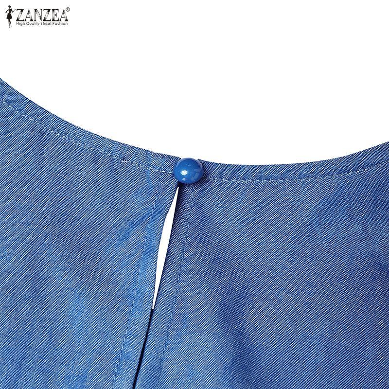 ZANZEA Women Casual Round Neck Loose Long Sleeve Retro Long Dress