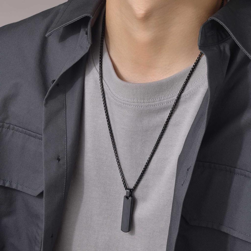 Engraved Jewelry Simple Pendant Stainless Steel Three-Dimensional Rectangular Strip Geometric Necklace Men'S Jewelry Pn-1676