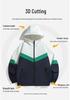 Unisex Korean-Style Color Block Baseball Jacket: Casual, Sporty, Hooded, Thin Windbreaker for Spring & Autumn with Long Sleeves.