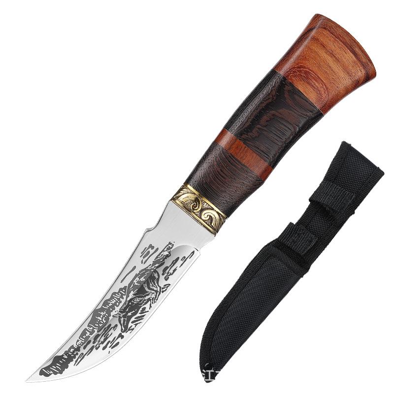 Kitchen Knife Set Beautifully Corroded Pattern Double Solid Wood Splice Copper Head Handle High Hardness Steel Carving Knife