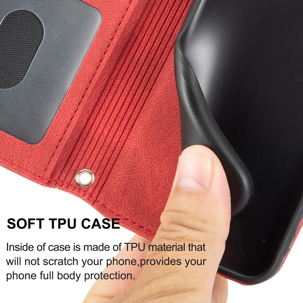 For iPhone 17 Pro Case Wallet Skin-Touch Leather Imprinted Phone Cover with Wrist Strap