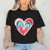 Colorful Heart Printed Womens TShirts Cute Heart TShirts Long Sleeve Womens Tshirts Valentine Day Tee Clothing Long Sleeve