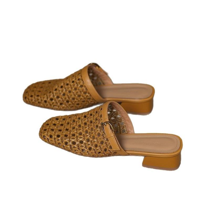 Perforované boty Prodyšné špičky Poloviční pantofle Boty s masivním podpatkem Boty na nízkém podpatku