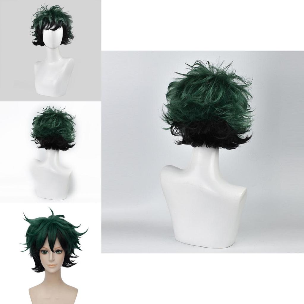 Premium Quality Anime My Hero Academia Deku Izuku Midoriya Short Cosplay Wig In Green With Black