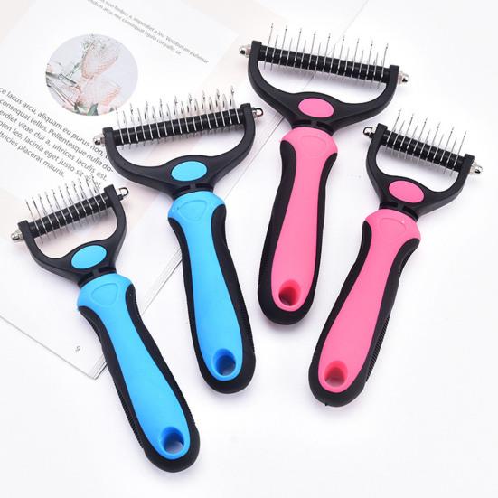Pet Grooming Rake, Dual-Sided Stainless Steel Blades, Pet Deshedding And Dematting Brush, Undercoat Rake for Dogs Cats Thick Coats Detangling