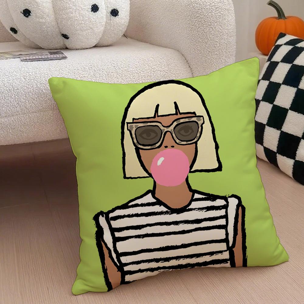 Minimal Witty French Art JJean Jullien Cushion Cover Throw Pillow Cover Hidden Button Durable Polyester Chair Cushion