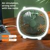 Bordventilator, med 3 justerbare vindhastigheder og lysdesign, USB-opladning, til ophængning og stående brug, køleventilator, til kollegieværelse, køkken