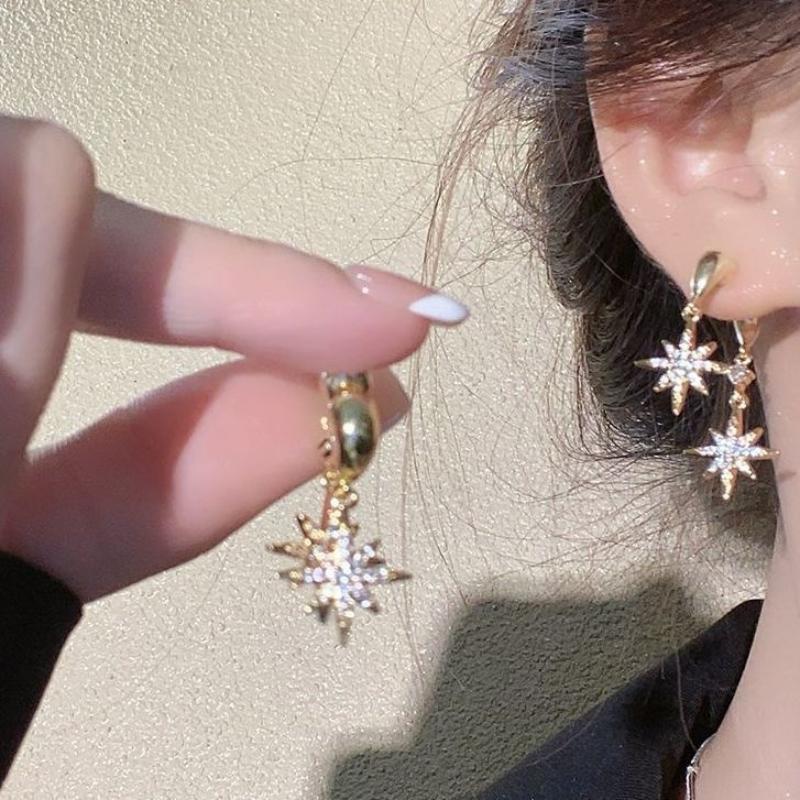 Shiny Zircon Eight-Star Earrings Unique Design Luxury Feel Personality  Versatile Jewelry Ear Decor