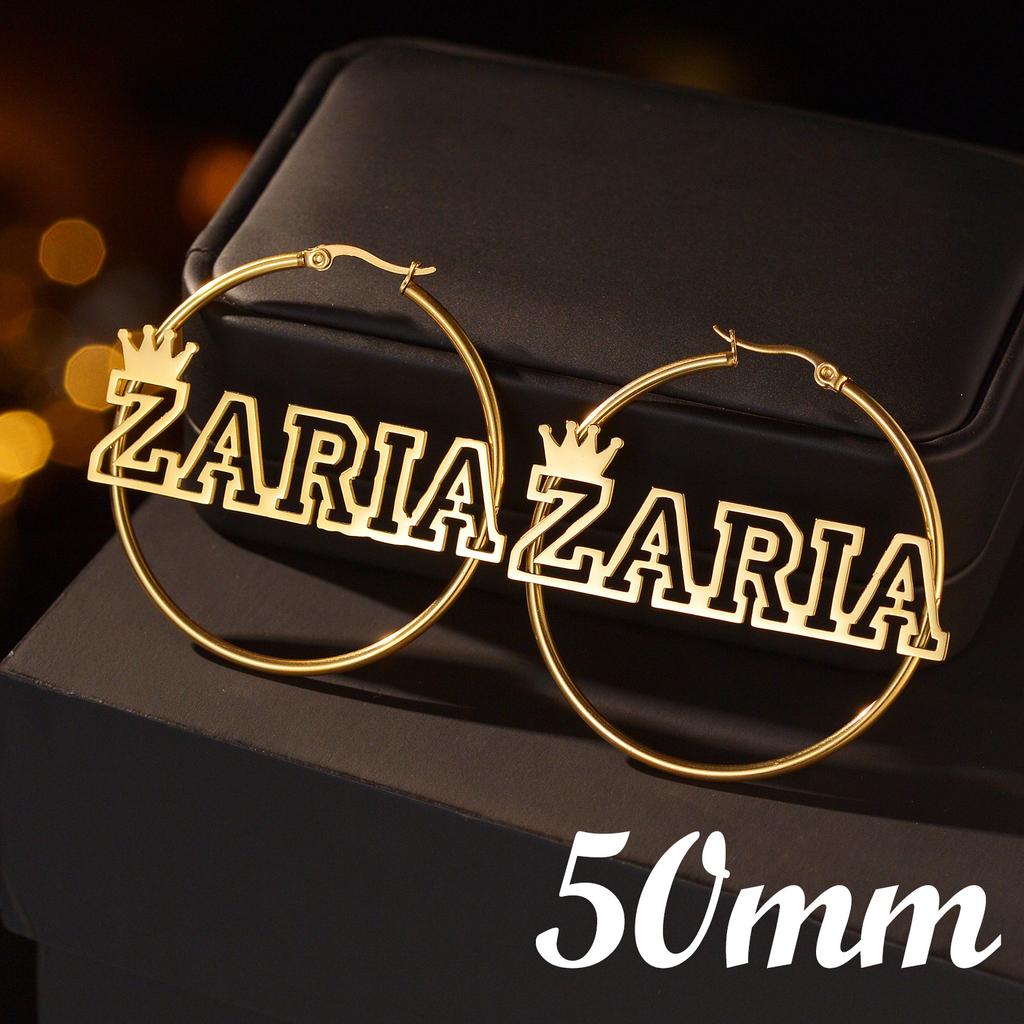 Atoztide Personalized Name Stainless Steel Letter Earrings For Women 3 Color Custom Name Cricle Earrings Weddings Party Jewelry