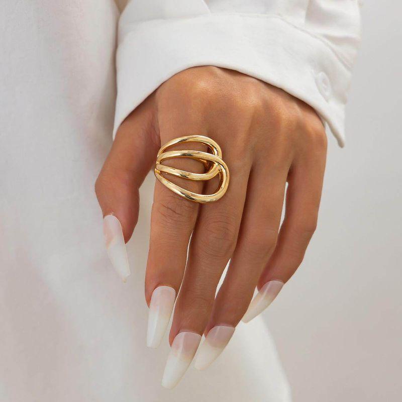

European and American Cross-Border Ins-Style Metallic Glossy Open Bracelet, Fashionable Irregular Texture Spring Bracelet 04 Ring Light Gold 0822