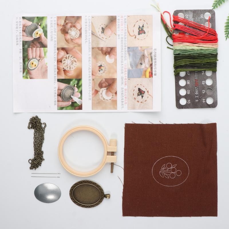 4-Pack Fashion Embroidery Pendant Kit with Scissors Needles Instructions DIY Necklace Art Crafts for Cross Stitch Kits G