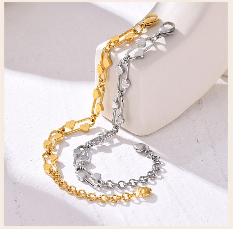 Waterproof Heart Chain Paperclip Link Bracelet For Women, Statement Stainless Steel Adjustable, Non Tarnish Jewelry