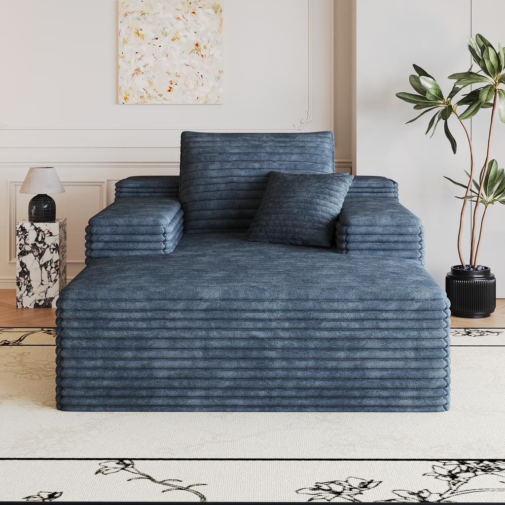 115*159cm, Comfortable Corduroy Sofa, With Deep Seat, Chaise Longue, No Assembly Required, Compression Sofas for Living Room, Bedroom, Apartment, Blue