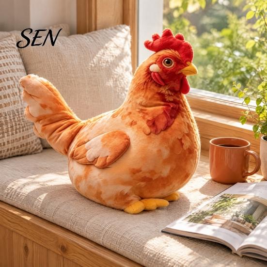 Farmhouse Decor Stuffed Animal Cute Chicken?Shaped Plush Pillow, Realistic Hen Doll, Soft Feather Print Huggable Cushion, Decorative Cushion
