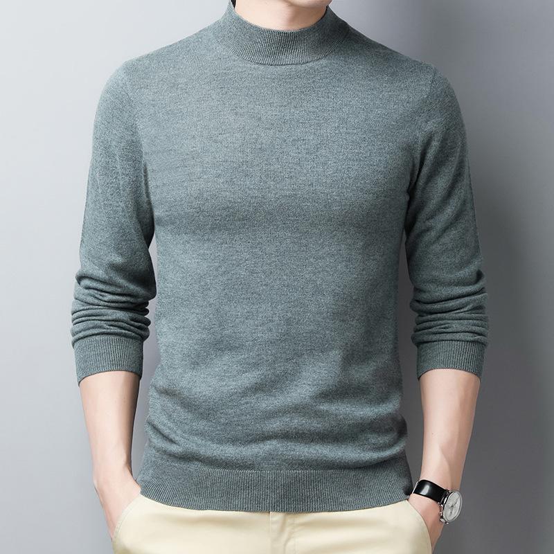 Autumn and Winter Men's Half Turtleneck Sweater Solid Color Mid-collar Sweater Winter Clothing Trendy Korean Men's Bottoming Shirt