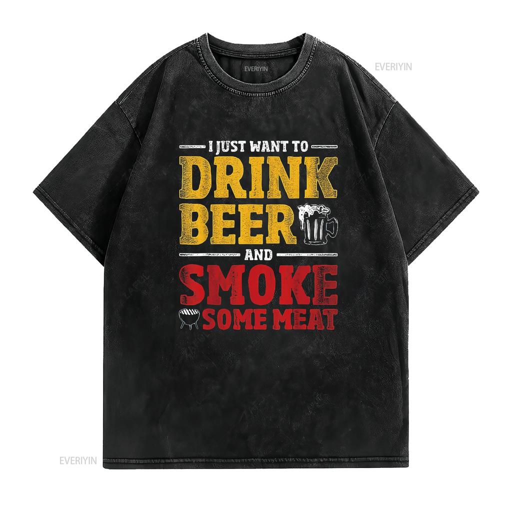 Mens Funny BBQ Chef Beer Smoked Meat Lover Grilling T Shirt Black 2X Large Vintage Washed Breathable Top For Everyday Wear