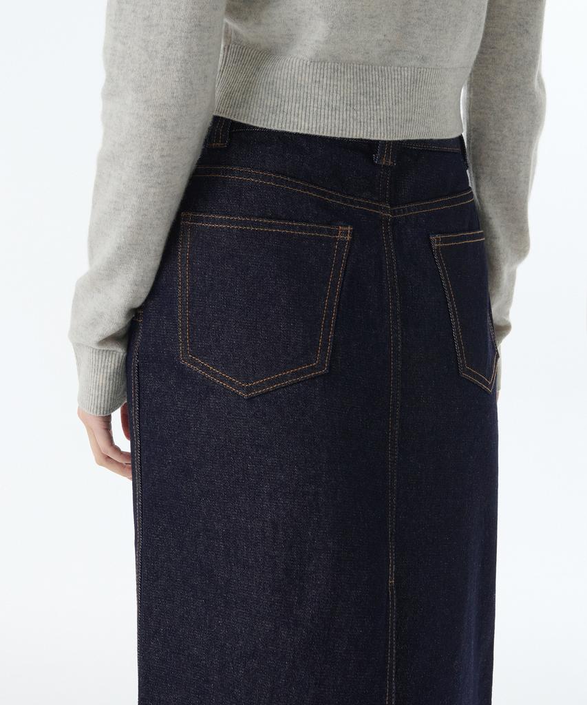 Musinsa Standard Woman Women'S Denim Knee-Length Skirt [Deep Indigo]