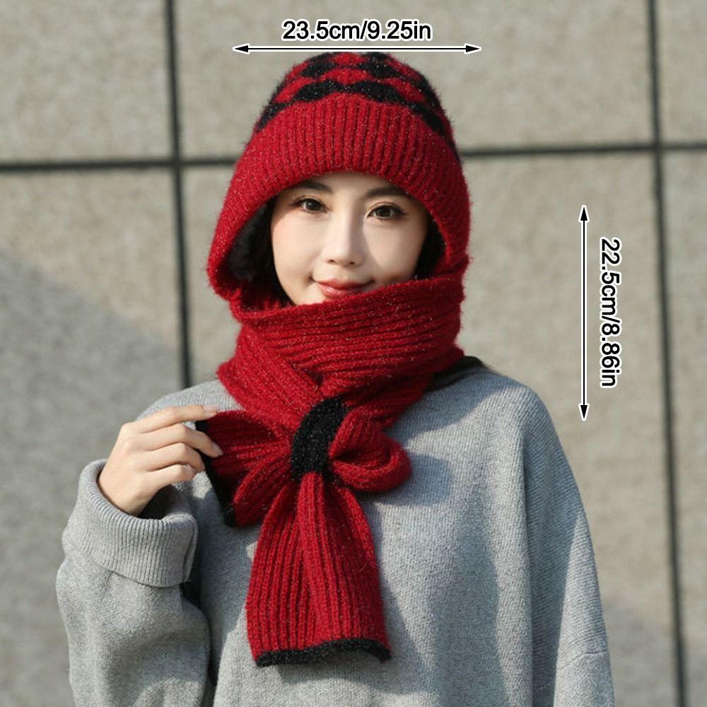 Thickened Knitted Hat Scarf Windproof Ear Protection Cap Casual Beanie Hat for Women
