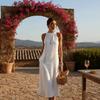 Hollow Out Lace Splicing Dress Neck Hanging Long Skirt Vintage Style Sleeveless Dress  Summer Wear