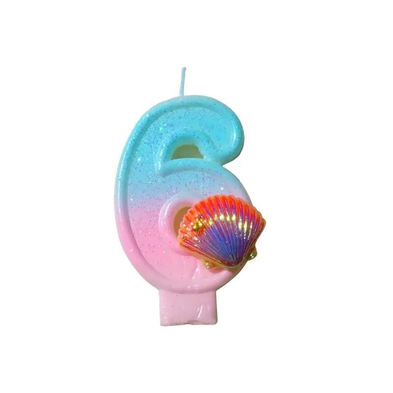 Children's Birthday Candles 0-9 Number Seashell Candles for Cake Toppers Decoration Mermaid Birthday Number Candle for Kids