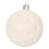 Set of 6 White Plastic Baubles with Embossed Diamond Pattern - 3 Silver-Plated, 3 Glitter, Diameter 6 Cm