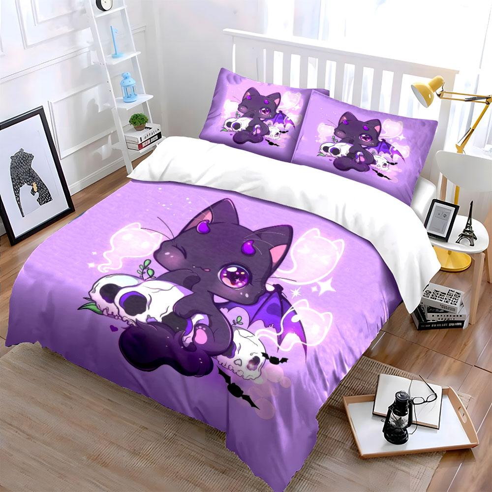 Cute Gothic Cat Decor Set Soft Comfortable Duvet Cover Bedding Set Included 1*Duvet Cover & 2*Pillowcases, Gift