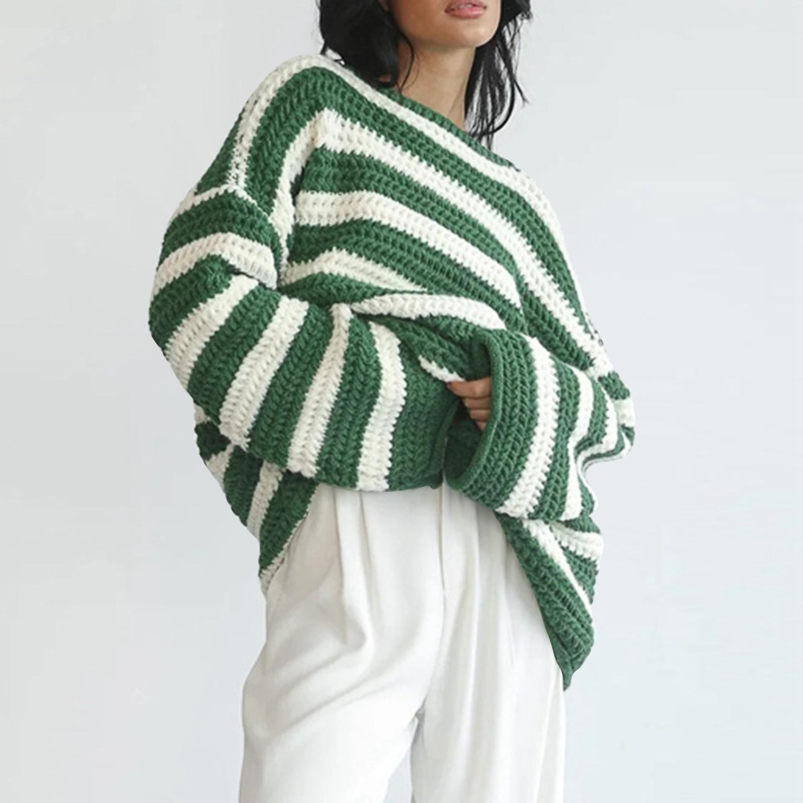 

Женский однотонный свободный свитер с длинным рукавом и круглым вырезом L зелёный