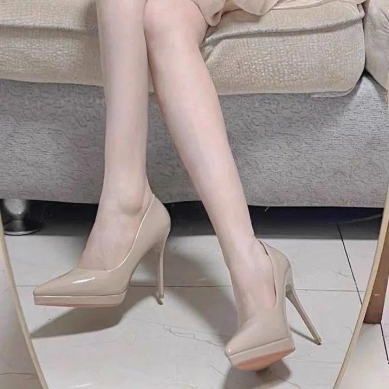 2026 Summer New Fashion Trend Nude Women's Super High Heels Sexy Luxury Comfortable Pointed Toe Designer Strapless Slip-On Shoes