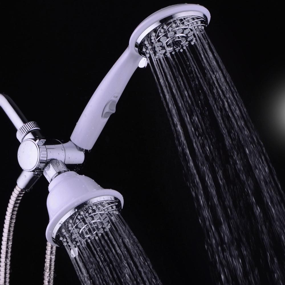 Designer 2-Tone Showerhead Handheld Combo 30-Setting Dual Spray Chrome White Easy Installation High Power Precision