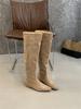 Suede Pile Boots Medium Knight Boots Women's Shoes 2025 Autumn and Winter Skinny Long Boots