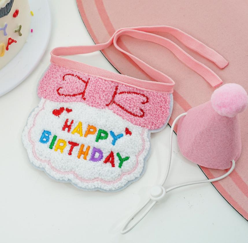 2026 Pet Birthday Hat Scarf Set Adjustable, Cat/Dog Birthday Supplies Mini Pet Saliva Towel Cat/Dog Supplies