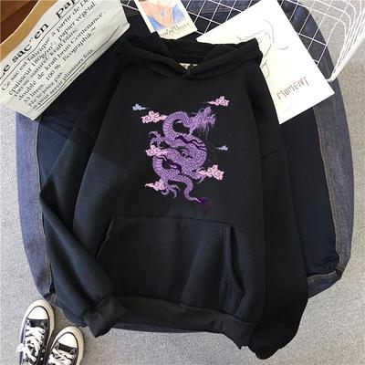 Mikina s potiskem Dragon Ženy Mikina s kapucí Roztomilý hip-hop Oversized Kawaii Dámské topy Oblečení Oversized Crewneck